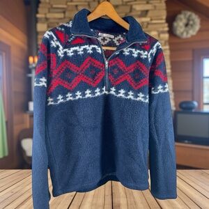 Nordic Fair Isle Southwestern Aztec quarter zip wool sweater. Sz S-M Morocco